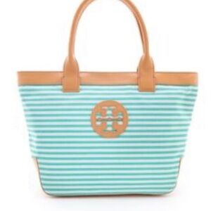 Tory Burch Blue and Tan Striped Tote